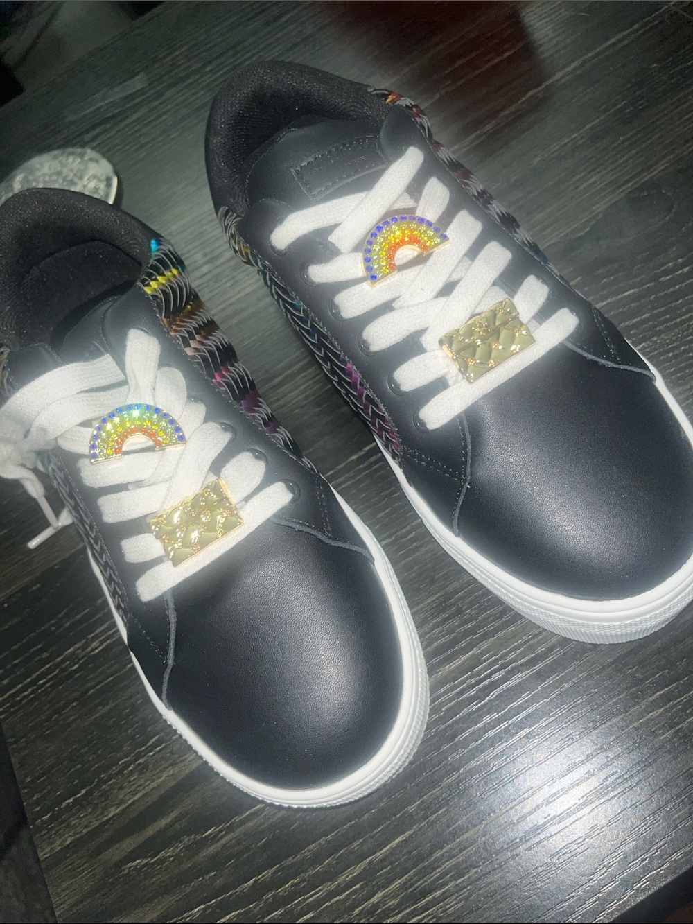 Kurt Geiger Black Sneakers with Rainbow Metallic Accents - Picture 3 of 8
